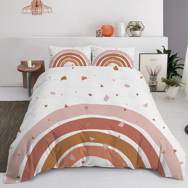 Conjuntos de cama na moda cores pastel arco-íris conjunto de cama bebê crianças capa de edredão 150x210 135x200 com fronhas e zíper 231218