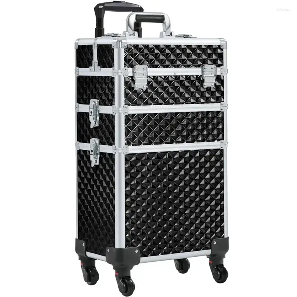 Scatole portaoggetti Valigia per trucchi 3 in 1 Carrello per cosmetici Trolley per cosmetici Nero Spazio esclusivo con varie dimensioni e modalità di disposizione