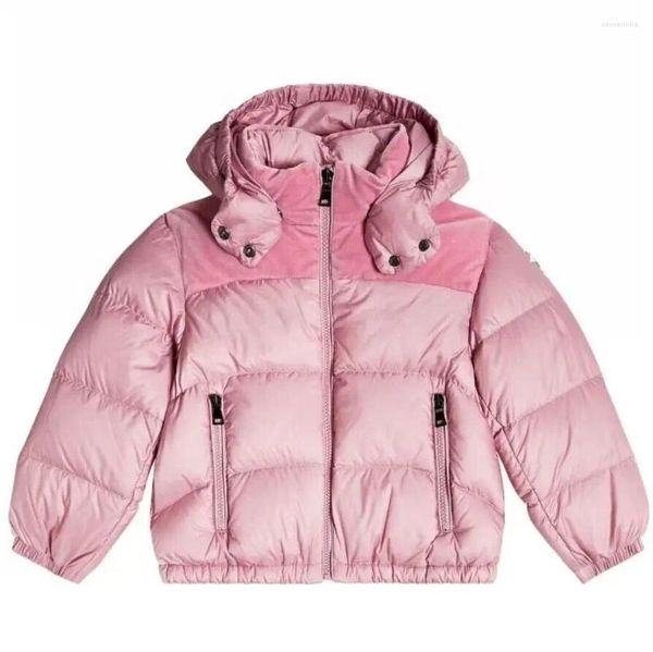 Casaco de penas (modelo pré-venda) MC Jaqueta infantil com costura de veludo rosa e roxo