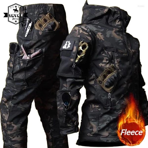 Tute da uomo mimetiche invernali tattiche militari set da uomo addensare pelle di squalo tuta calda antivento uomo outdoor impermeabile softshell escursionismo