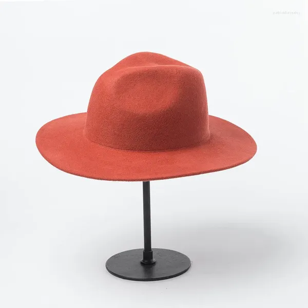 Berets Lã Wes Fedora Chapéus Mulher Casamento Rancher Chapéu Homem Clássico Top Trilby Adulto Diário 8cm Brim Homburg Girl Bowler