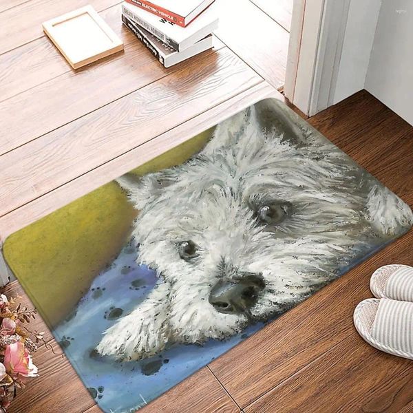 Tapetes antiderrapantes tapete daydreaming westie cão doge capacho quarto banheiro tapete de decoração de boas-vindas