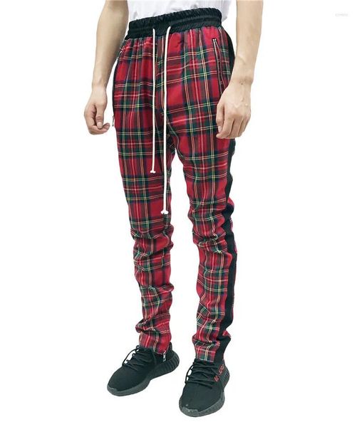 Männer Hosen 2023 Mode Männer Jogginghose Hip Hop Rot Plaid Streetwear Zipper Dünne Bleistift Hose Jogger