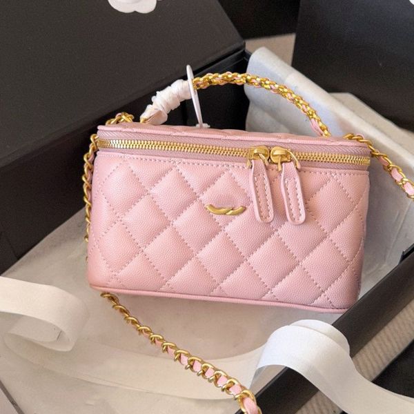 Mektup taşınabilir kadınlar mini kozmetik çanta klasik fermuar crossbody tasarımcı cüzdan ayna altın donanım lüks el çantası akşam debriyaj bavul parası 17cm