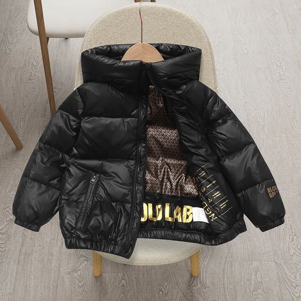 Daunenmantel-Jacke für Jungen, schwarz, warm, mit Kapuze, weiße Ente, Winter-Windjacke für Kinder, Mädchen, Parkas, Kindermantel 231218