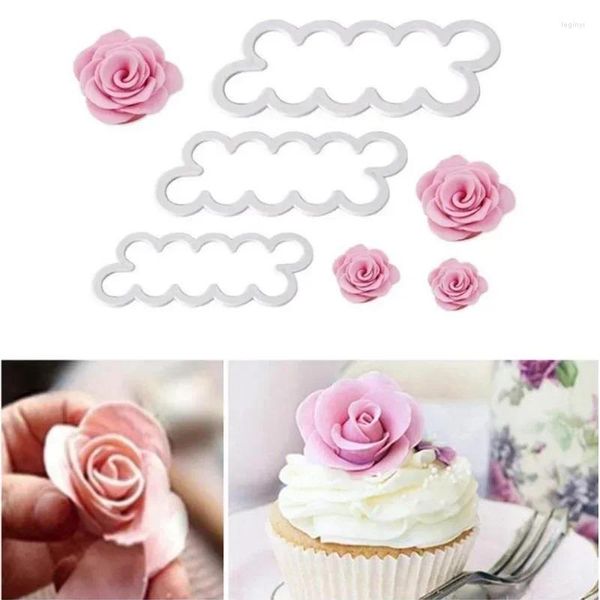 Moldes de cozimento 3 Pçs/set 3D Pétala de Rosa Flor Em Forma de Cortador Fabricante Elegante Molde de Bolo Fondant Decoração Artesanato de Açúcar Ferramentas DIY