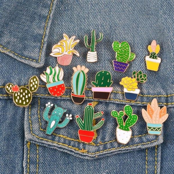 13 pz / lotto Smalto Colore Misto Cactus Spilla Pin Ornamenti Giacche Distintivo Spilla gioielli Regalo per Bambini Ragazze XZ1455 2010092886