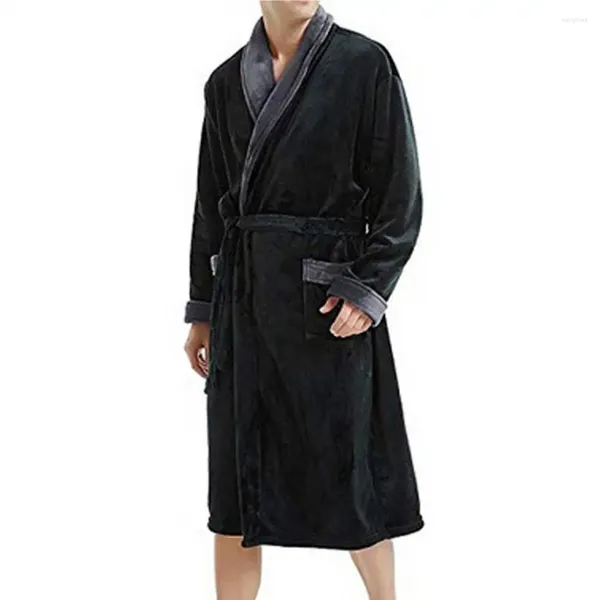 Homens sleepwear flexível nightwear unisex roupão de pelúcia coral velo inverno camisola com manga longa gravata cintura bolsos para