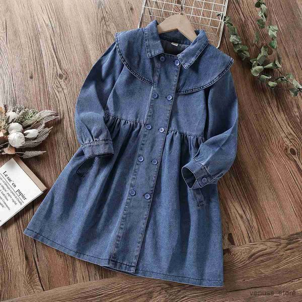 Abiti da ragazza Ragazze adolescenti Abiti in denim per bambini Abbigliamento Scuola preppy Manica lunga Primavera Autunno Costumi per bambini 6 8 10 11 12 anni