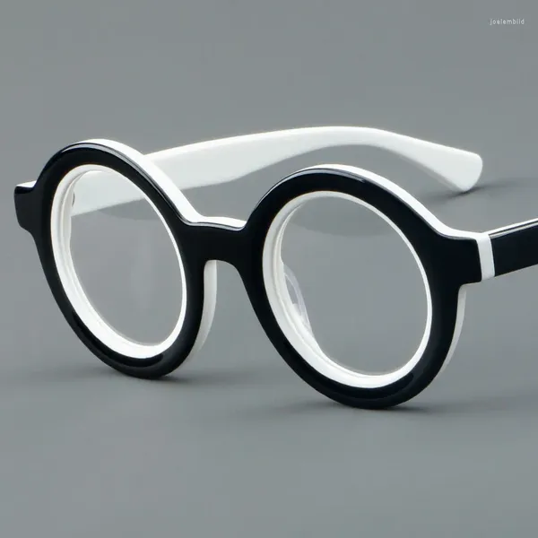 Óculos de sol 44mm redondo óculos de leitura masculino mulheres vintage acetato óculos quadro homens anti luz azul prescrição óptica óculos gafas