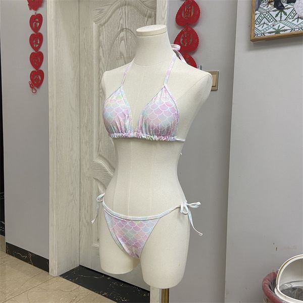 Figura de escama de peixe Mulheres Swimwear Designer Sexy Maiô Sólido Conjunto de Biquíni Têxtil Cintura Baixa Maiôs Beach Wear Carta Terno de Natação para Mulheres