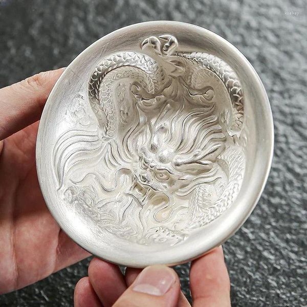Xícaras Pires 2024 Chinês Draon Ano Xícara de Chá Presente Cerâmica Chapeamento de Prata Dragão Grande Mestre Vale a pena Coletar