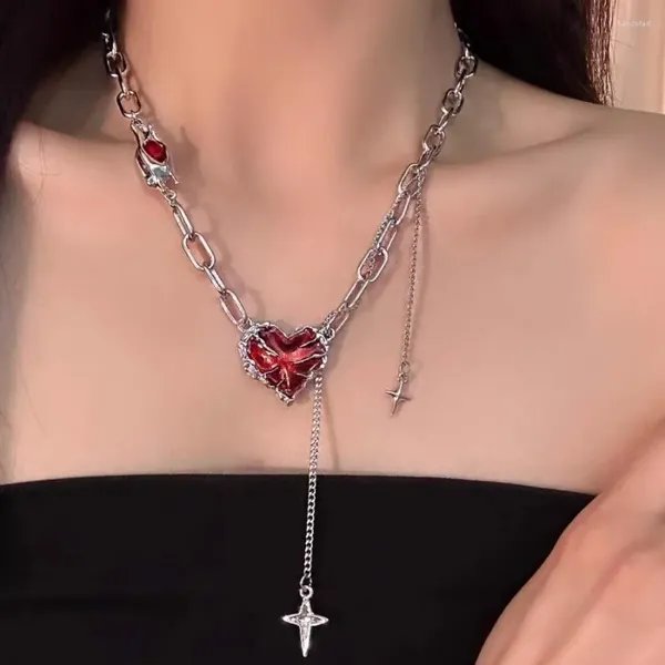 Ожерелья с подвесками в готическом стиле, панк, красное лавовое сердце, звездная цепочка, ожерелье для женщин и мужчин, гранж-рейв, аксессуары для Хэллоуина, Y2K EMO, эстетические украшения