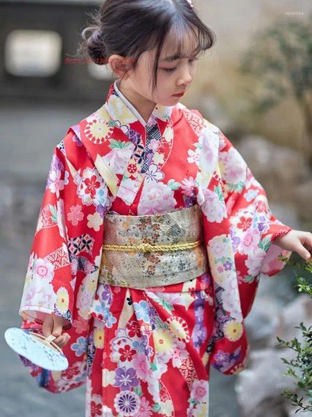 Etnik Giyim 2023 Çocuk Kimono Giyim Japon Geleneksel Yukata Vintage Geisha Çiçek Baskı Cosplay Kostüm