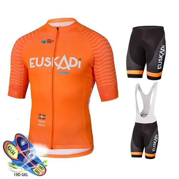 Conjuntos de camisa de ciclismo conjuntos de roupas de ciclismo equipe euskadi laranja camisa de ciclismo babadores shorts terno ropa ciclismo masculino secagem rápida ciclismo mai