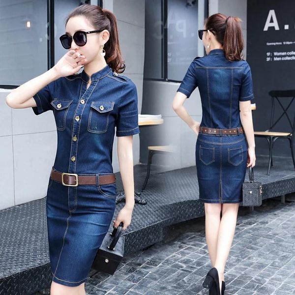 Kleid 2021 Neue Frauen Denim Kleid Slim Casual Party Club Work Office Jeans Frauen Kleider Plus Größe Ladies Robe Vestidos