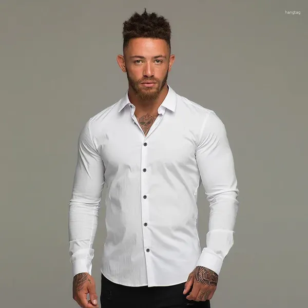 T-shirts pour hommes, chemise de Fitness, sans repassage, extensible, sport, Cardigan à manches longues