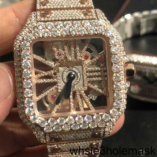 Skelett-Moissanit-Cartis-Top-Armbanduhren Sier Vvs1 VIP-Uhr Pass Tt Quarzwerk Qualität Herren Luxus Iced Out Sapphire Box