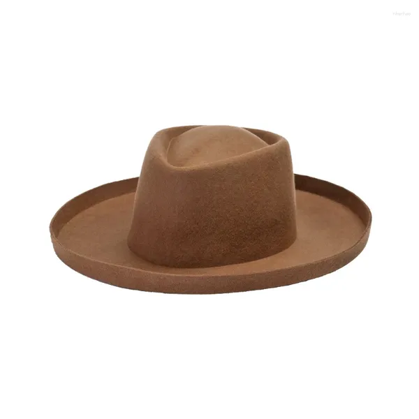 Berretti X371 Cappello di lana a tesa larga Fedora di lana Squisita flanella arricciatura Top Shopping Berretto jazz a forma concava