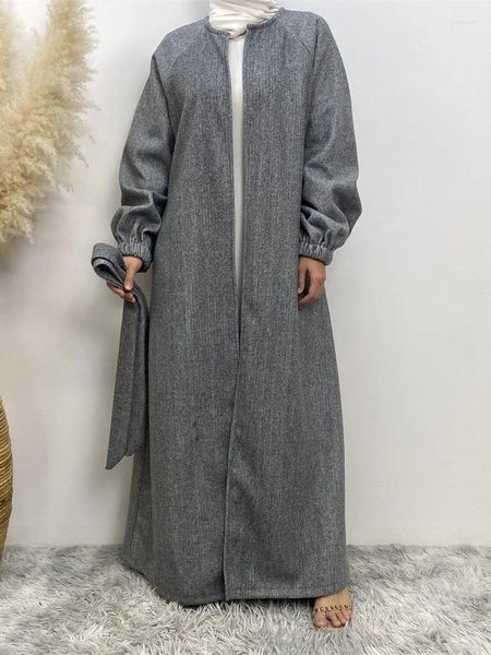 Roupas étnicas Algodão Linho Modest Musulmane Dubai Abaya Kaftan Islam Muçulmano Cardigan Abayas Mulheres Caftan Robe Longue Moda Turca