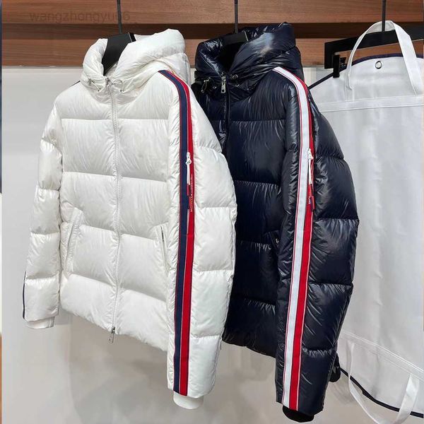 2024 Mens Down Jackets Stylist Coat Parka Classic Stripe Puffer Jaqueta Com Capuz Grosso Down Coats Womens Feather Windproof Outerwear Chapéu Removível Tamanho S-2XL NFC