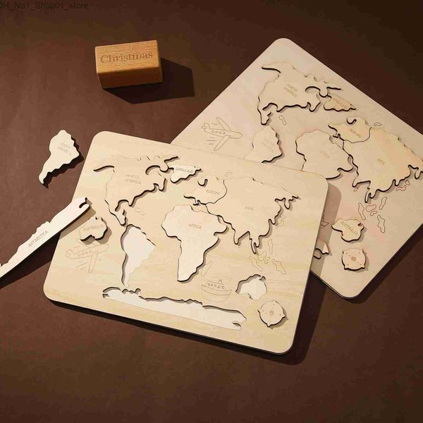 Classificação de aninhamento empilhamento brinquedos mapa do mundo de madeira continentes quebra-cabeça brinquedos montessori para crianças jogos de criança meninos meninas cedo educacional crianças g q231218