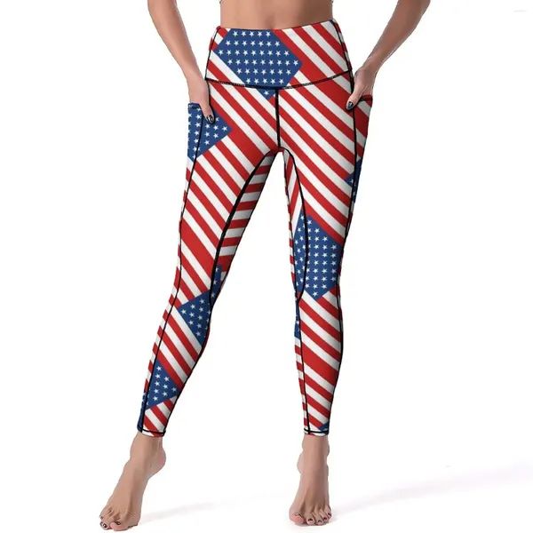 Leggings femininas eua bandeira listras impressão trabalhar fora calças de yoga cintura alta moda leggins design elástico esportes collants presente