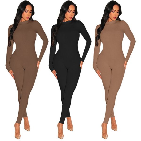 Designer manga longa macacões com nervuras plus size 2xl mulheres outono inverno macacão sexy bodycon macacões casuais macacões elásticos leggings roupas por atacado 10439