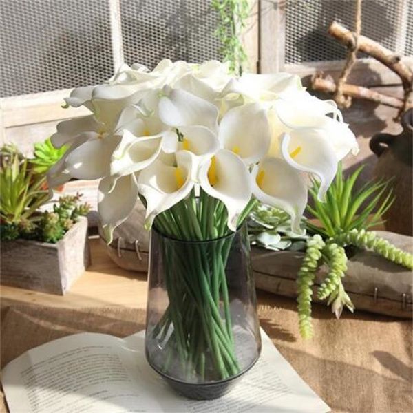 37cm Beyaz Pu Sahte Çiçek Yapay Calla Lily Ev Dekoru Düğün Gelin Buket Ev Masası Çiçek Buket Dekorasyon