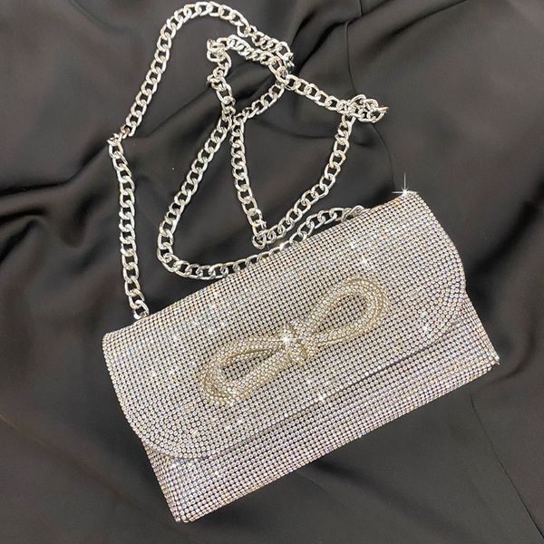 Borsa da sposa con strass a forma di arco da donna, per feste, con glitter, borsette con patta, borsette da sera, pochette FMT-4088