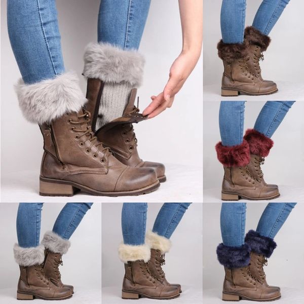 Schuhteile Zubehör Damen Mädchen Winter Warm Häkelstrick Stiefelmanschetten Topper verdicken pelzigen Plüsch einfarbig dehnbar kurze Beinwärmer Socken 231218