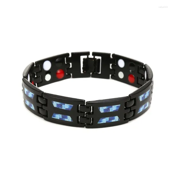 Link pulseiras de fibra carbono magnética saúde pulseira azul adesivo preto pulseira para mulheres homens perda de peso charme jóias terapia bicamada