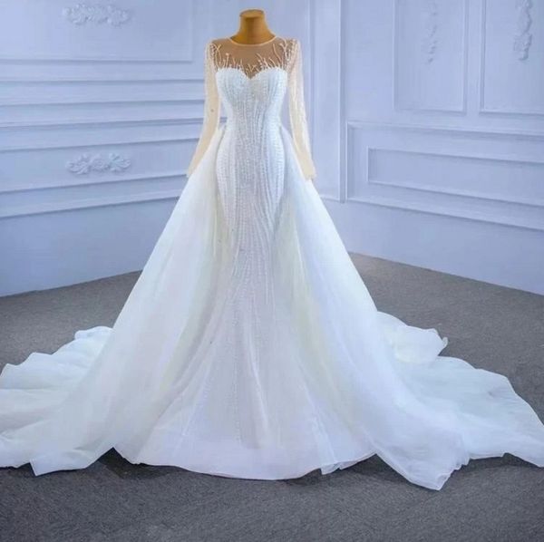 Classico arabo Dubai abito da sposa da sposa per le donne 2024 maniche lunghe trasparenti che bordano perle Princsss abito da sposa abiti da sposa Robe De Mariage