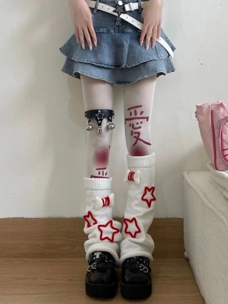 Calzini da donna Primavera e Autunno Polsini Giapponesi JK Pile Up Y2K Star Lolita Polsini lunghi sopra il ginocchio lavorati a maglia