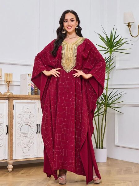 Ethnische Kleidung Ramadan Naher Osten Muslim Luxus Damen Kleid Saudi-arabische Stickerei Gold Blase Perlen Fledermausärmel Partykleid