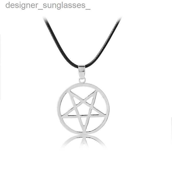 Colares de pingente Colar de mordomo preto Pentáculo Pentagrama Pingente Lúcifer Satanás Sinal Prata Cor Sobrenatural Amuleto Jóias Homens Drop ShipL231218