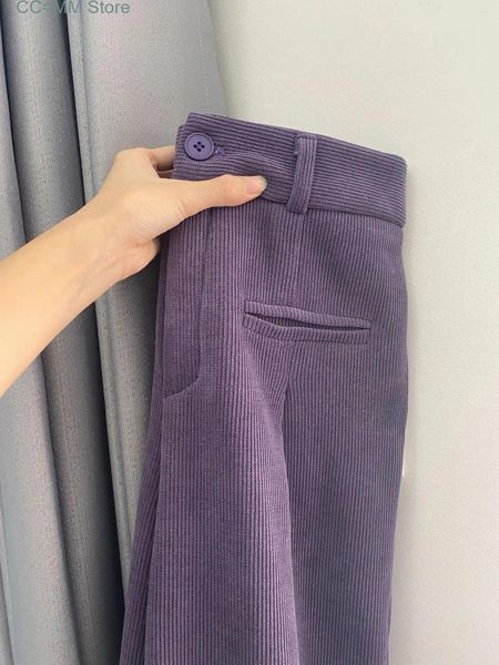 Calça feminina Cordamento Mulheres de cintura alta sólida Moda coreana Spring Spring Office Ladies Wide Leg Casual