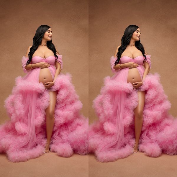 Vestido feminino perspectiva transparente longo tule robe puff gravidez vestido de maternidade para chá de bebê camisola roupa de dormir