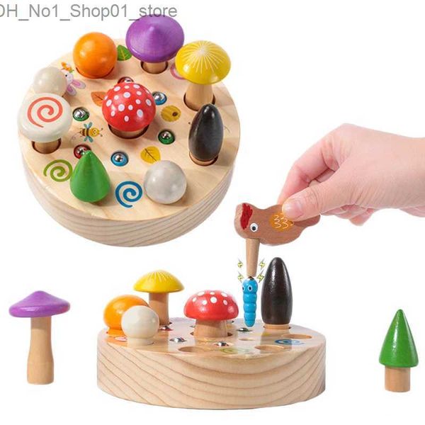 Sortieren, verschachteln, stapeln, Spielzeug, Montessori-Spielzeug, Holzspecht, Würmer fangen, Pilze pflücken, Feinmotorik, Lernen, pädagogisch für Kinder, Q231218