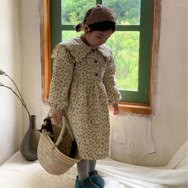 Mädchenkleider Kinder Kleidung Mädchen Kleid 2023 Winter modischer koreanischer Stil Blumen nie