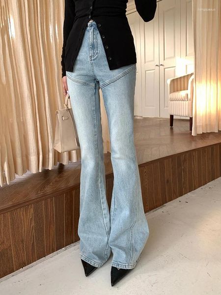Pantaloni da donna Vintage Blu Jeans a vita alta Donna Autunno Pantaloni in denim slim Moda Micro Flare Long Ladies Versatile 2023 Tendenza casual