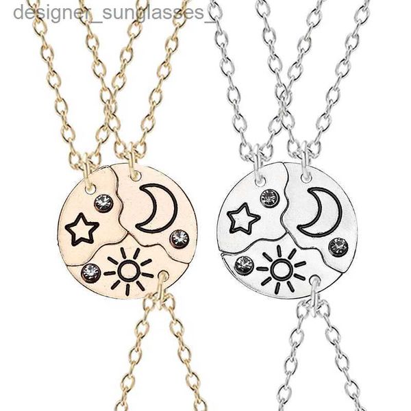 Halsketten mit Anhänger, 3-teiliges Set, Sonne, Mond, Stern, Anhänger, Halskette, beste Freundin, Bff, Freundschaft, Paar, Halskette, Schlüsselbeinkette, Modeschmuck, Partygeschenke, L231218