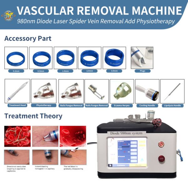 Macchina dimagrante 6 in 1 Cura della pelle Rimozione vascolare 980 Nm Rimozione del ragno Laser 60 W Vasi sanguigni rossi Laser a diodi 980 Nm