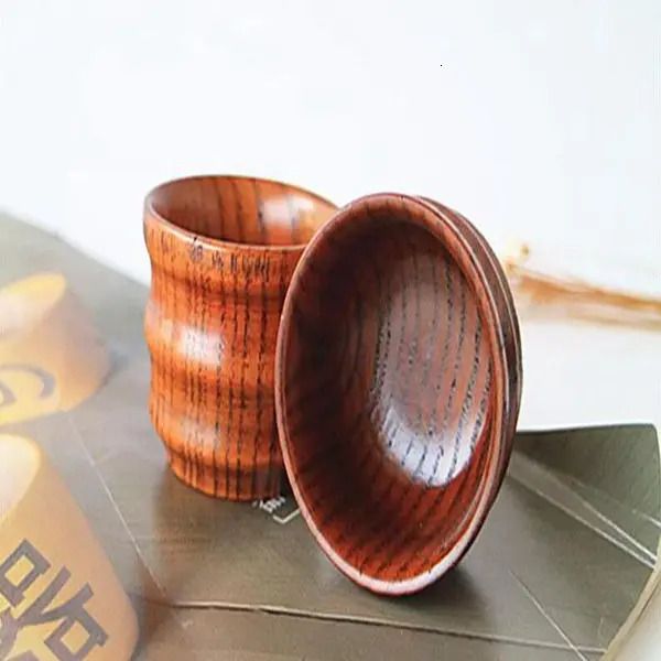 Tazze Tazza di legno Primitive Handmade Wave Cup Drinkware Puro caffè naturale Tazza da tè Accessori da cucina Home Office Regalo 231218