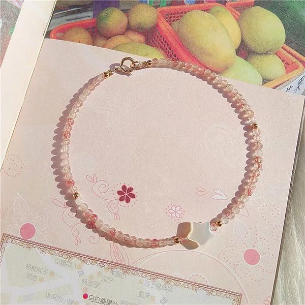 BANGLE NATURALE Strawberry Quarzo perline bracciale Donne Natural Shell Stars Braccialetti romantici Eleganti Donne Women Castino gioiello