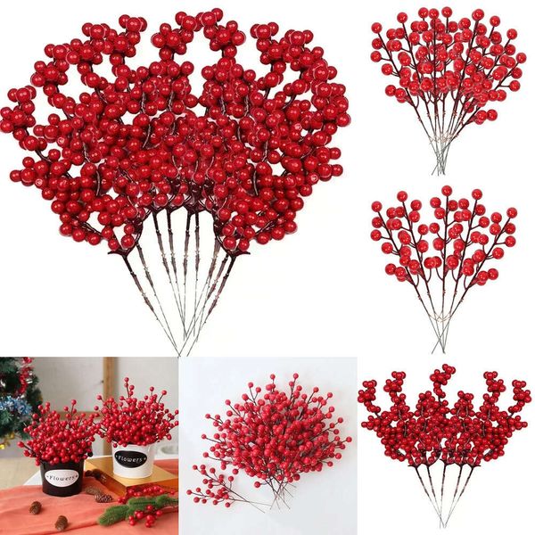 Neues Weihnachtsspielzeug liefert 5/10 Stück künstliche Blumen, Dekoration für Weihnachtsbaum, DIY-Kranz, Basteln, rote Beerenstiele für Weihnachten, Hochzeit, Neujahr, Heimdekoration