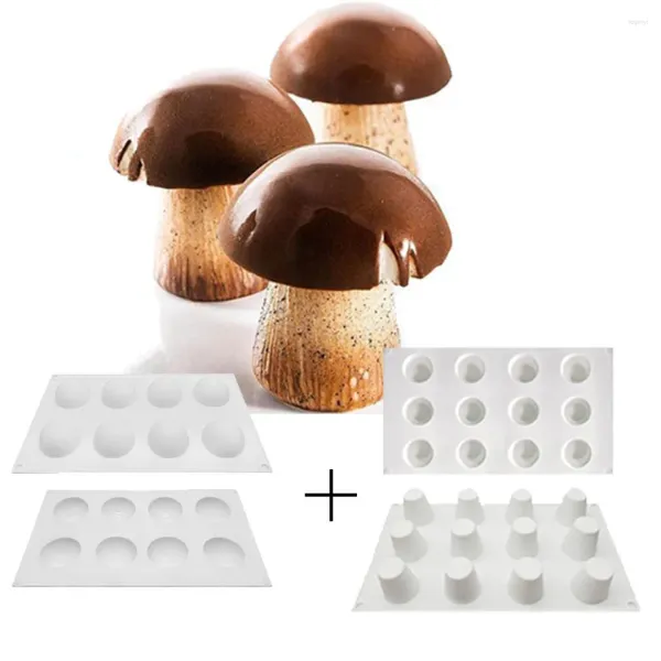 Moldes de cozimento 6/8 cavidades forma de cogumelo molde de silicone meio redondo bolo molde cone mousse sobremesa ferramentas de decoração acessórios de cozinha