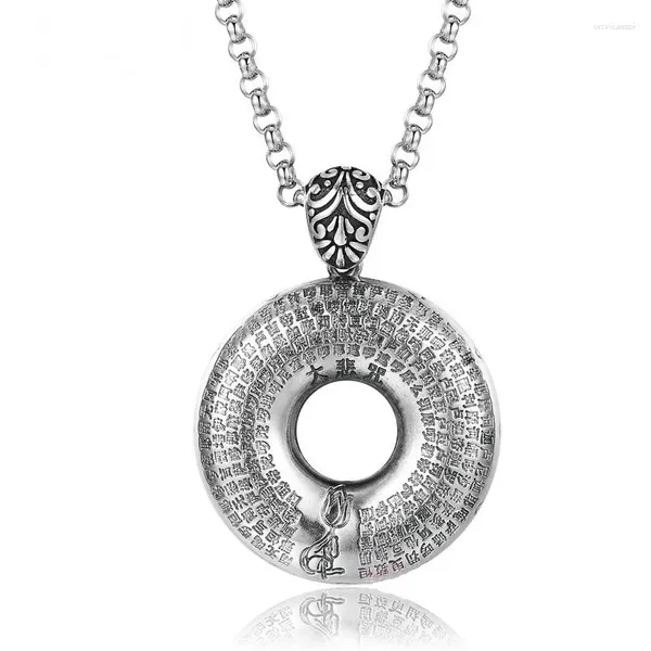 Anhänger Halsketten S990 Sterling Silber Runde Halskette Buddhismus Schriften Prajna Paramita Glücksbringer