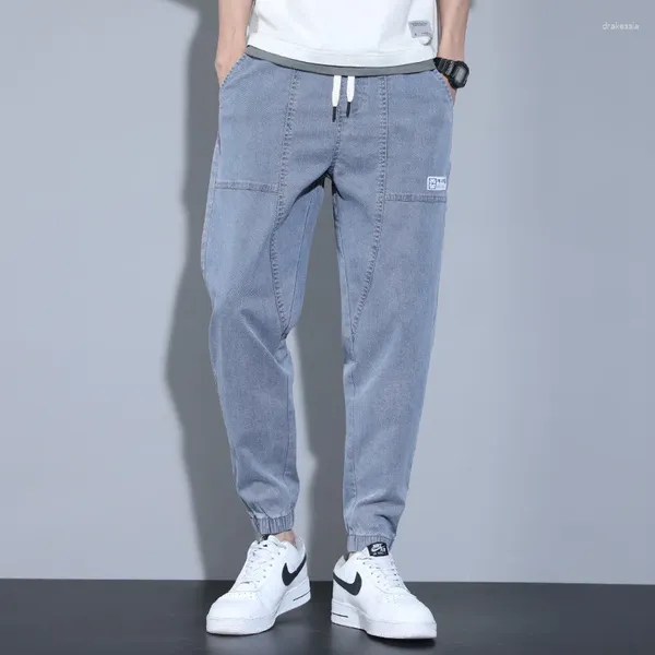 Jeans masculinos casual cinta halen solto cortado cordão moda juventude hip-hop denim calças streetwear y2k calças