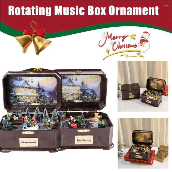 Estatuetas decorativas caixa de música rotativa vintage com trem rotação decoração de natal ornamento de mesa presente ideal para crianças